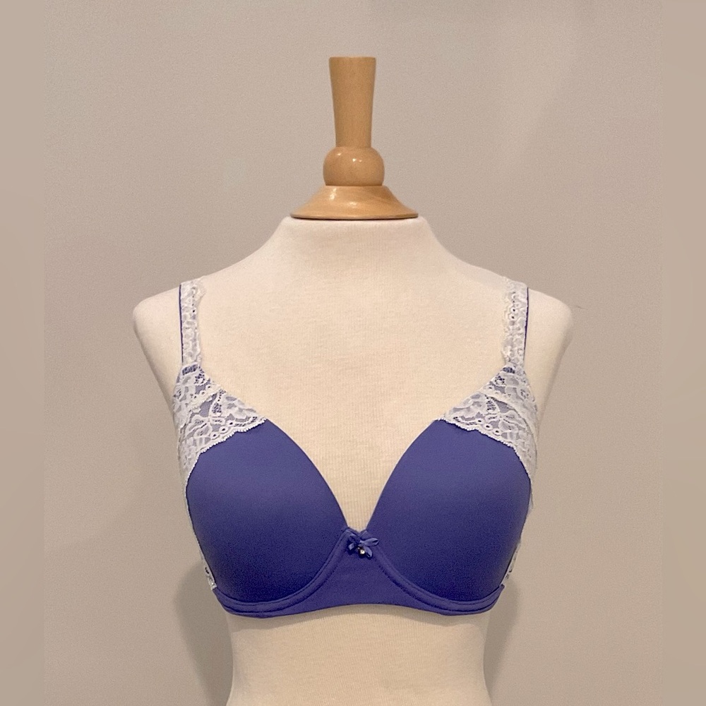 Soma Embraceable FC Lace Cross Back Bra, Purple with White Lace, Size 34D